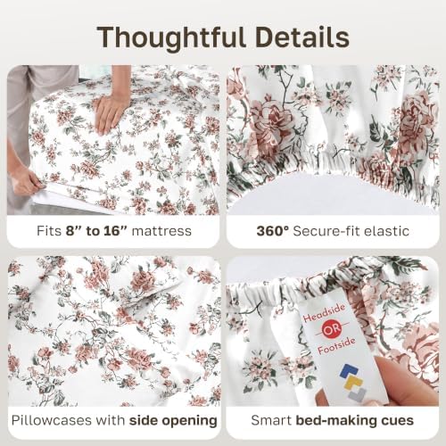 California Design Den Soft 100% Cotton Sateen Full Size Bed Sheets Set - Image 4