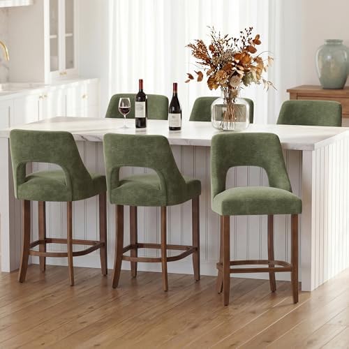 UVV Bar Stools Set of 6, Upholstered Counter Height Bar Stools, Modern Counter Stools with Wood Legs for Kitchen Island Dining Room Bar, Green by UVVLivetheQualityLife