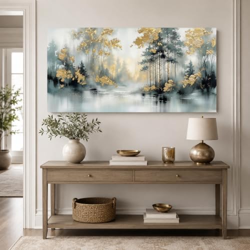 Anolyfi Misty Forest Grey Lake Canvas Wall Art for Living Room 40"x20" - Image 6