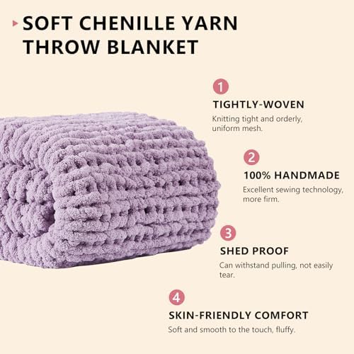 L'AGRATY Chunky Knit Throw Blanket for Couch, 72'' x 84'' Knit Throw, Purple - Image 2