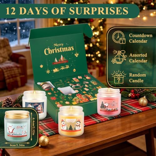 YOROXRG Christmas Candle Advent Calendar 2026 12 Days Scented Tumbler Candle Countdown to Xmas Natural Soy Wax Christmas for Adult Women and Men Season & Holiday Gifting - Image 2