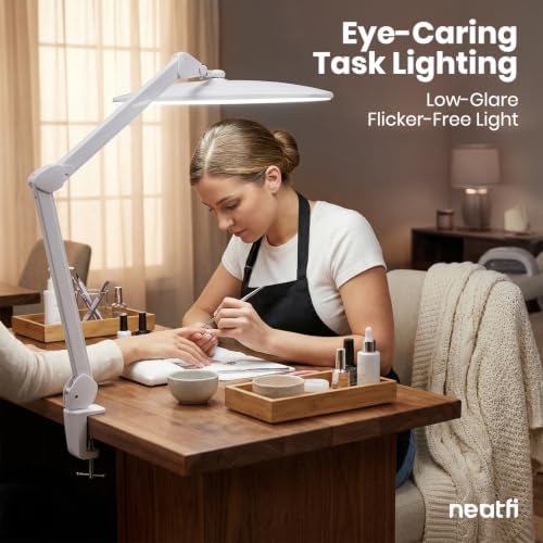 Neatfi Elite HD XL Desk Lamp – 1,600 Lumens, 22” Wide Head, 6500K Daylight | Non-Polar Dimming, Adjustable | Office, Study & Home Workspace (White, Non-CCT with Clamp, 22 Inches) - Image 3