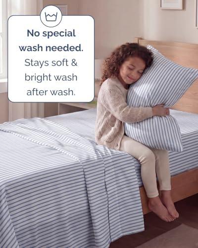 Twin Size 3 Piece Sheet Set - Breathable & Cooling Sheets - Blue Stripes - Image 6