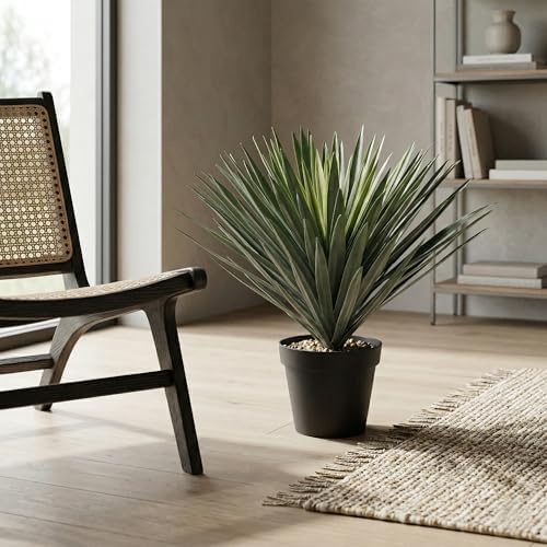 27 Inches Artificial Agave Plant for Indoor & Outdoor - Large Fake Agave Plant in Black Pot with Real Stone Pebbles, Modern Home Office Decor,126 Leaves (2 Pack) - Image 6