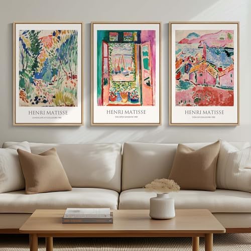 Framed Matisse Colorful Abstract Canvas Wall Art Set of 3, 16x24 In - Image 2