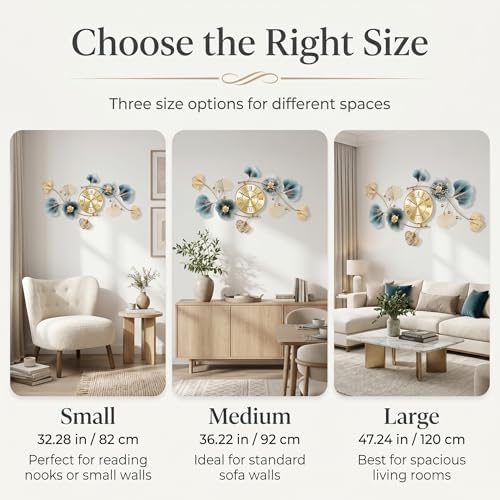33" 3D Ginkgo Leaf Metal Wall Clock for Home Wall Decor - Image 5