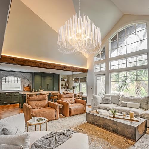 TOCHIC Modern Farmhouse Chandelier for Dining Room 36", Large Vintage White Wood Chandeliers Light for Living Room, Rustic Pendant Lighting Fixture Ceiling Hanging for Foyer Bedroom Entryway - Image 6