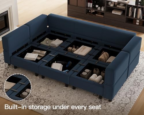 Belffin Modular Velvet Sectional Sofa with Chaise Lounge Sectional Sleeper Sofa with Storage Chaise Bed Couch for Living Room Blue - Image 3