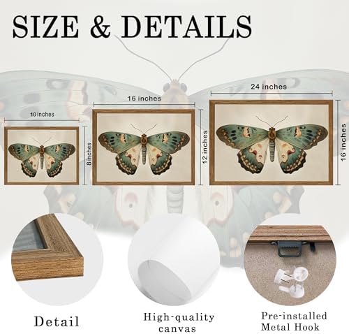 AVECCO Vintage Green Butterfly Decor Framed Wall Art Canvas 12x16 inch - Image 6