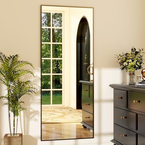 GLSLAND 64"x21" Full Length Mirror, Full Body Mirror with Stand,Black - Image 2