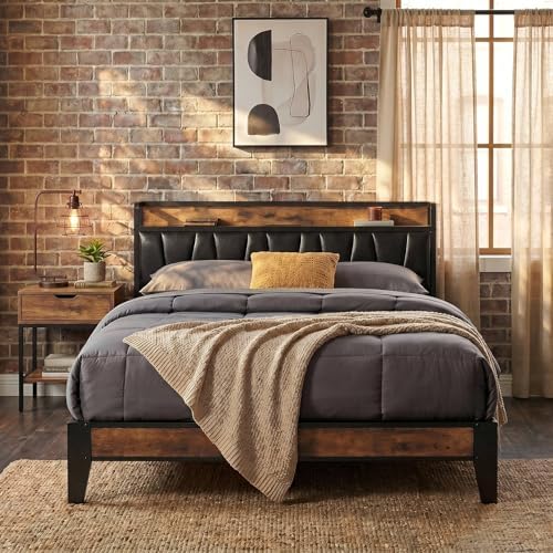 LIKIMIO Full Size Bed Frame with Storage Headboard and Charging Station by LIKIMIO