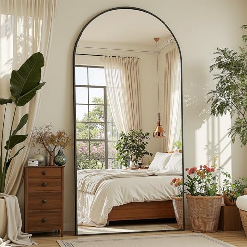 Suidia 78"x38" Arched Full Length Mirror with Stand, Black Floor Mirror - Image 3