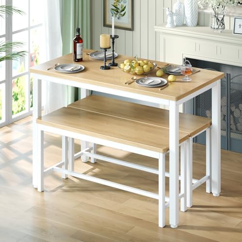 Tatub Dining Table Set for 4, 3-Piece Kitchen Table with 2 Benches - Image 4