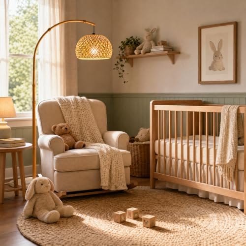 Boho Bamboo Arc Floor lamp, Tall Standing Lamp for Living Room - Image 2