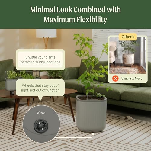 15 Inch Self-Watering Planter for Indoor Plants – Large Modern Plant Pot with Built-In Water Reservoir, Ideal for Monstera, Fiddle Leaf Fig, Palms & Peace Lily, Without Trellis (2, Sage Green) - Image 6
