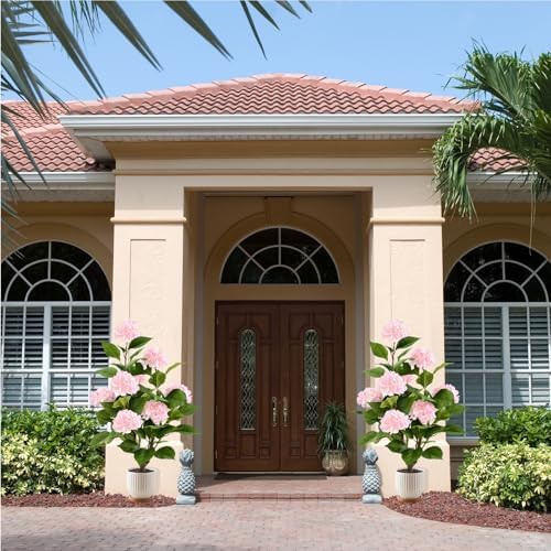 3FT Artificial Hydrangea Tree 2 Pack, Realistic Faux Hydrangea Plants in Pot with Pink Flowers, Lifelike Faux Greenery Home Indoor Outdoor Front Porch Garden or Wedding, Pink - Image 4