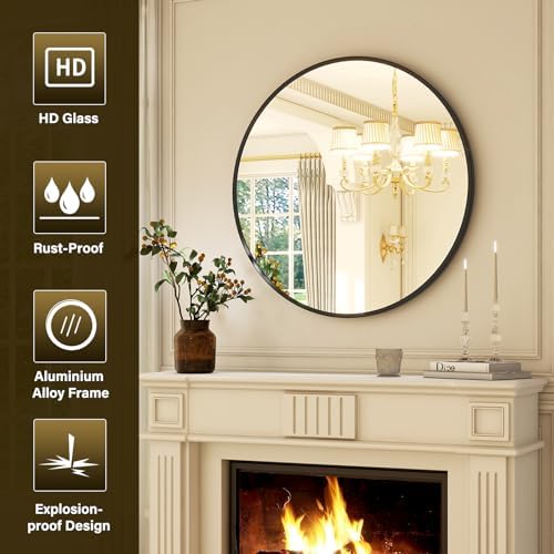 XRAMFY 36 Inch Round Mirror-Black Circle Mirrors for Bathroom, Entryway - Image 4