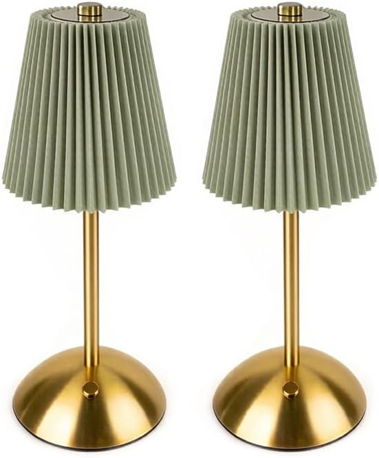 2pack Green Cordless Rechargeable LED Table Lamp,3 Colors, Dimmable,2200mAh, Touch Control, Portable Night Light for Bedroom, Restaurant,Christmas Decorations. by GTQPS
