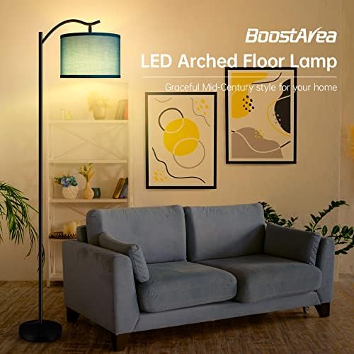 BoostArea Floor Lamp for Living Room,LED Arched Floor Lamp,Tall Modern Standing Lamp with Green Linen Shade,E26 Socket, Footswitch,Montage Mid Century Floor Lamp for Bedrooms,Office - Image 2