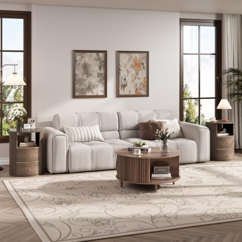JOINICE Round Coffee Table and End Table Set,Walnut - Image 3