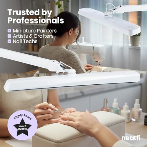 Neatfi XL 2,500 Lumens 30W LED Task Lamp for Manicure Table, Crafts, Workbench, Office – 22” Wide Shade Desk Light | Eye-Caring 6500K | 4-Level Brightness (White, Non-CCT with Clamp) - Image 4