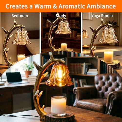 BAUSATZ Candle Warmer Lamp, Candle Light Warmer, Candle Lamp Warmer, Candle Warmer with Timer, Birthday Gifts (Resin Reindeer Antler Design) C - Image 6