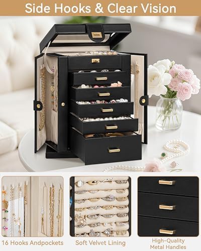 AKOZLIN 6-Tier Jewelry Box Organizer 5 Drawers Storage M-L Black - Image 6