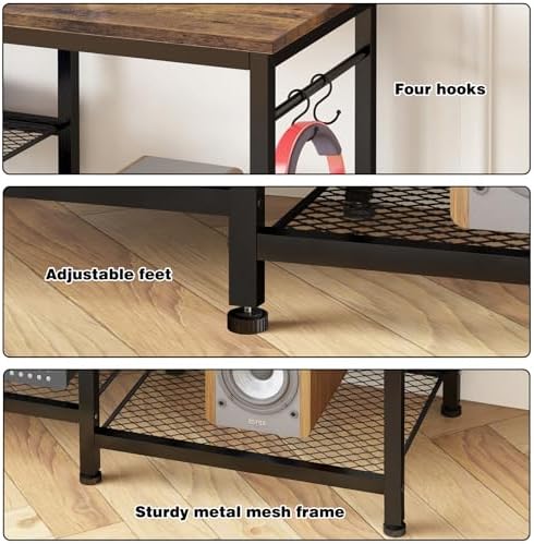 YGEOMER TV Stand for TVs Up to 50in with LED Lights, Rustic Brown - Image 6