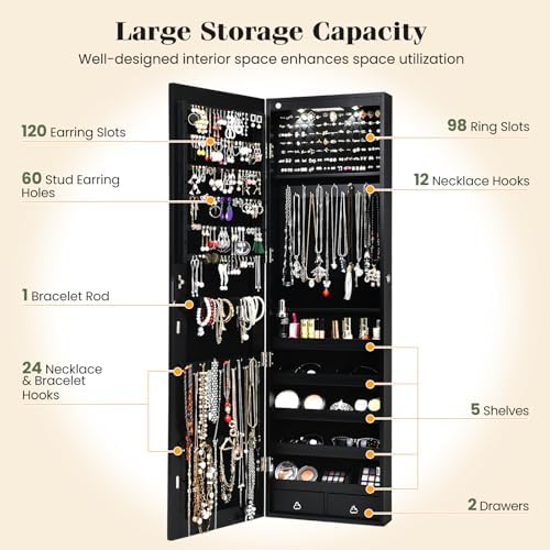 GIANTEX Wall or Door Mounted Jewelry Armoire with Full Length Mirror, 47.5" - Image 4
