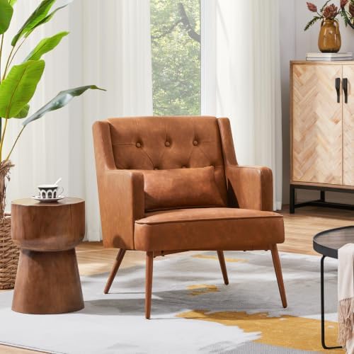 Yaheetech Accent Chair, Mid-Century Modern Armchair, Retro Brown - Image 5