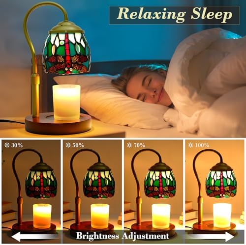 Candle Warmer Lamp Tiffany Style Dragonfly, with Timer Dimmer Adjustable Height, Stained Glass Candle Warmer Lamp with 2 Bulbs, Vintage Home Decor Gift, Wax Melt Warmer for Scented Jar Candles - Image 3