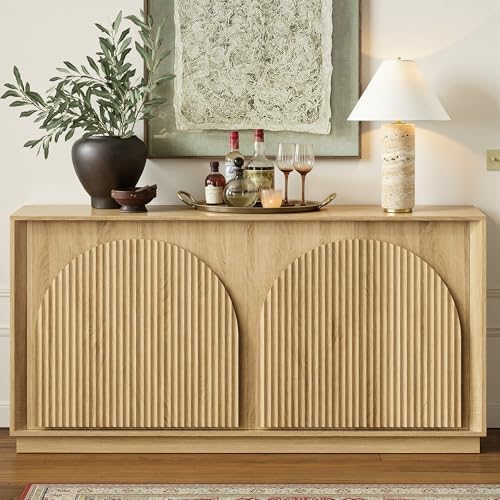 win2win 65" Sideboard Buffet Cabinet with Storage, Modular Credenza, Oak by WIN2WIN