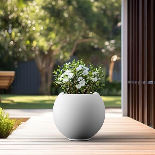 Kante Accent Round Sphere White Concrete Planter 19.3" Dia, Outdoor - Image 5