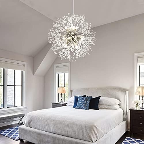 Lingkai 19.9" Chrome Modern Crystal Chandeliers Firework, Bubble Chandelier Lighting for Bathroom Dining Room Bedroom Kitchen Island Living Room Light Fixture, 9-Light Chrome Hanging Round Chandalier - Image 6