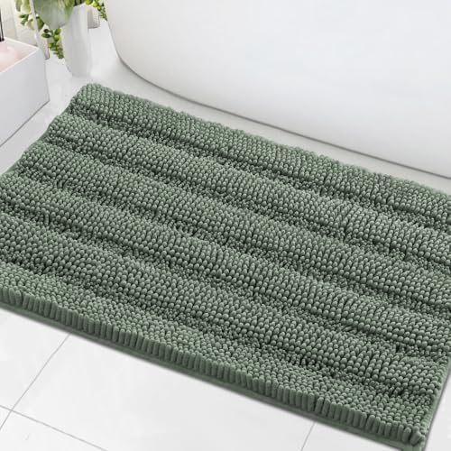 H.VERSAILTEX Bath Mats for Bathroom Non Slip Extra Thick Chenille Striped Bath Rug 24" x 36" Absorbent Non Skid Fluffy Soft Shaggy Rugs Washable Dry Fast Plush Mats for Indoor, Bath Room - Green Bay by HVERSAILTEX