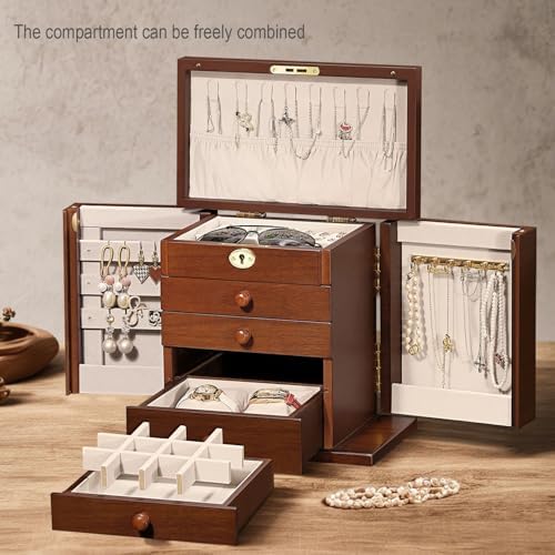 Wooden Jewelry Box Lockable, 8-Layer Large Wood Jewelry Organizer for Women - Image 2