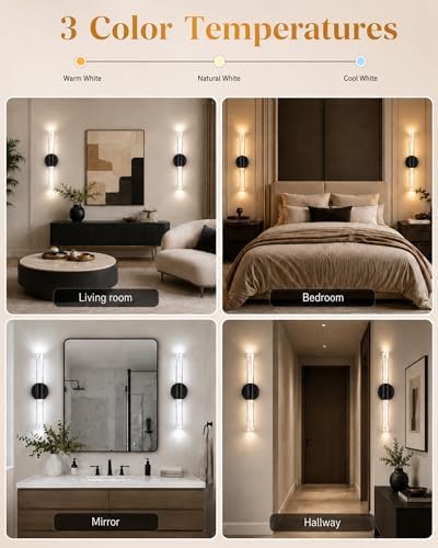 Black Rechargeable Wall Sconces Set of 2, Cordless Wall Lights - Image 5