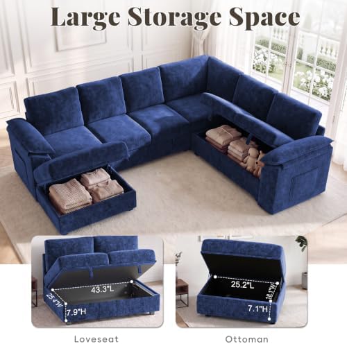 108 In L Shaped Modular Sectional Sofa Couch for Living Room, Blue - Image 6