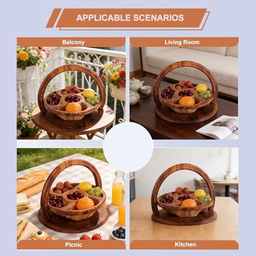 Handmade 14" Foldable Wooden Basket, Collapsible Fruit Basket - Image 5