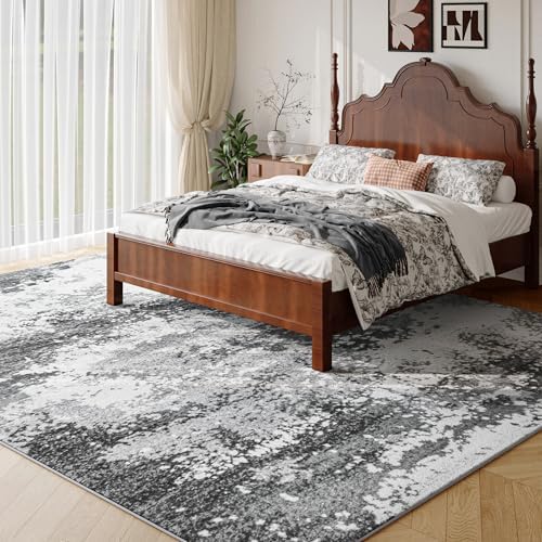 Washable Rug 5x7 Area Rugs for Living Room Bedroom Carpet, Grey Indoor Vintage Abstract Boho Large Rug Non Slip Faux Wool Rugs for Dorm, Dining Room Table, Nursery, Kids Playroom, Gray - Image 3