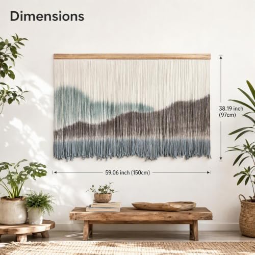 AKSWSHO Large Dip-Dye Macrame Wall Hanging Tapestry 59"x38" (Green Brown) - Image 7