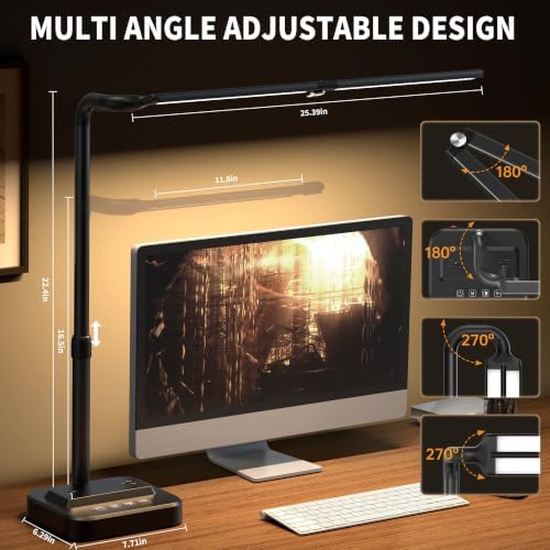 SIBRILLE LED Desk Lamp, Ultra Wide Computer Light, Dimmable Desk Light with USB Fast Charging, Adjustable Foldable Eye Caring Office Desk Lamp for Monitor Work Gaming Home Study - Image 4