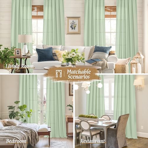 LAMIT 72 inches Long Light Green Linen Curtains for Living Room 2 Panels - Image 6