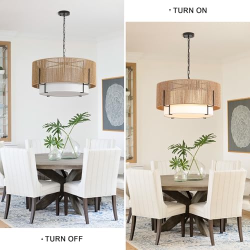 25.6" Large Rattan Chandelier for Dining Room, 6-Light Boho Pendant Light - Image 4