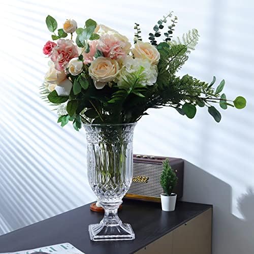 Joeyan 13" Glass Urn Vase,Tall Centerpiece with Ripple Diamond Pattern - Image 4