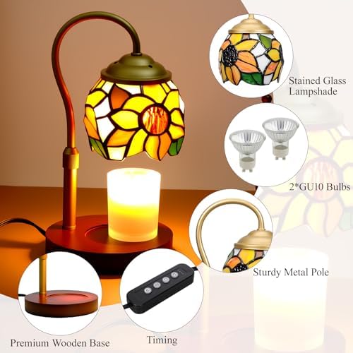 Candle Warmer Lamp - Electric Candle Lamps Timer Dimmer, Sunflower Tiffany Style Stained Glass Candle Warming Lamp Compatible with Jar Candles Valentine Birthday Gifts for Mom Friend Wax Melt Warmer - Image 4