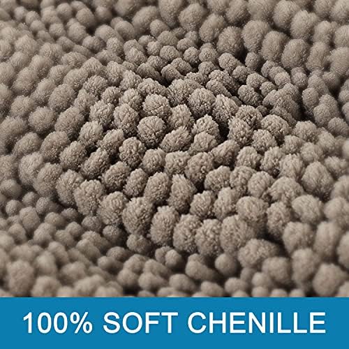 H.VERSAILTEX Bathroom Rugs Bath Rugs for Bathroom Non Slip Bath Mats Extra Thick Chenille Striped Rug 17" x 24" Absorbent Soft Shaggy Washable Dry Fast Bath Mats for Bath Room Floor - Taupe - Image 3