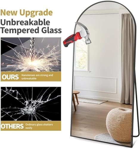 Dewfig Arched Full Length Mirror, 90"x46" Large Floor Mirror, Black - Image 6