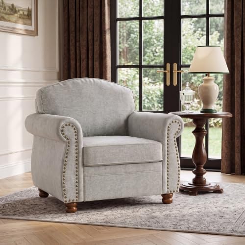 Traditional Oversized Accent Reading Chair Set of 2, 41.3" Oatmeal Chenille - Image 4