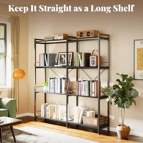 Huuger 4 Tier Bookshelf, L Shaped Corner Bookshelf with 8 Open Shelves, 49.4 Inch Straight Wide Bookcase with Metal Frame and Wooden Board, Adjustable Feet, Black - Image 6